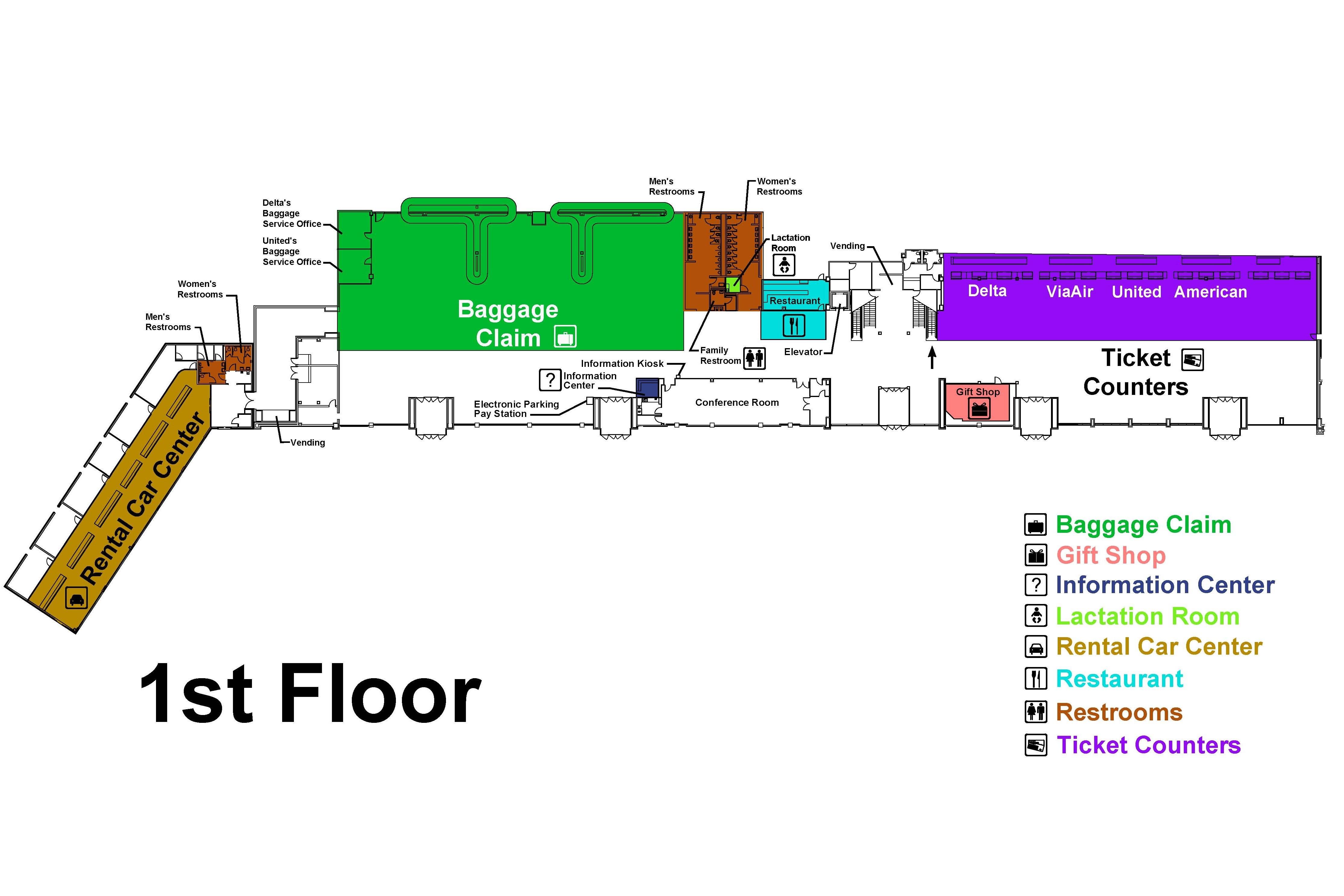 Airport Map Baton Rouge Metropolitan Airport BTR Fly Local   1st Floor 